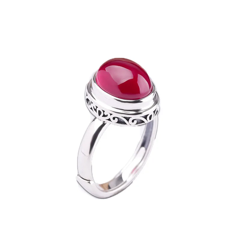 

Court Vintage Hand Jewelry S925 Sterling Silver Ornament Women's Red Corundum Ring
