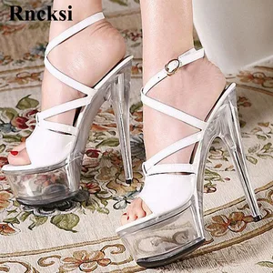 Rncksi White 15cm Women Fashion Platform Sandals Sexy Clubbing Exotic Dancer Shoes 6 Inch Strappy Crystal Shoes Made In China