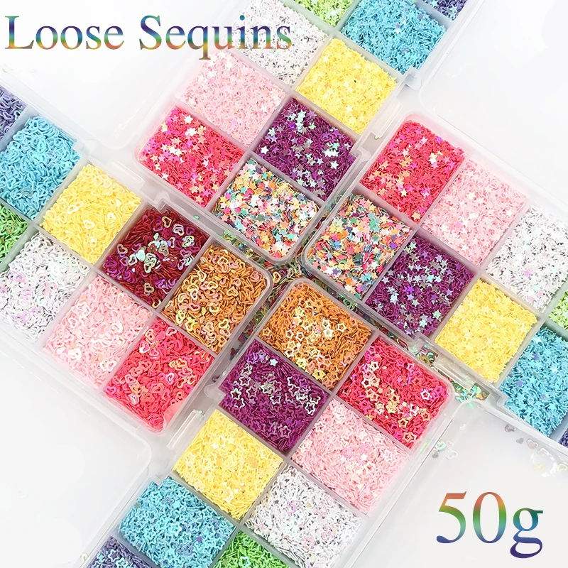 Пайетки россыпью в форме сердца/звезды плоские ПВХ для творчества нейл-арта