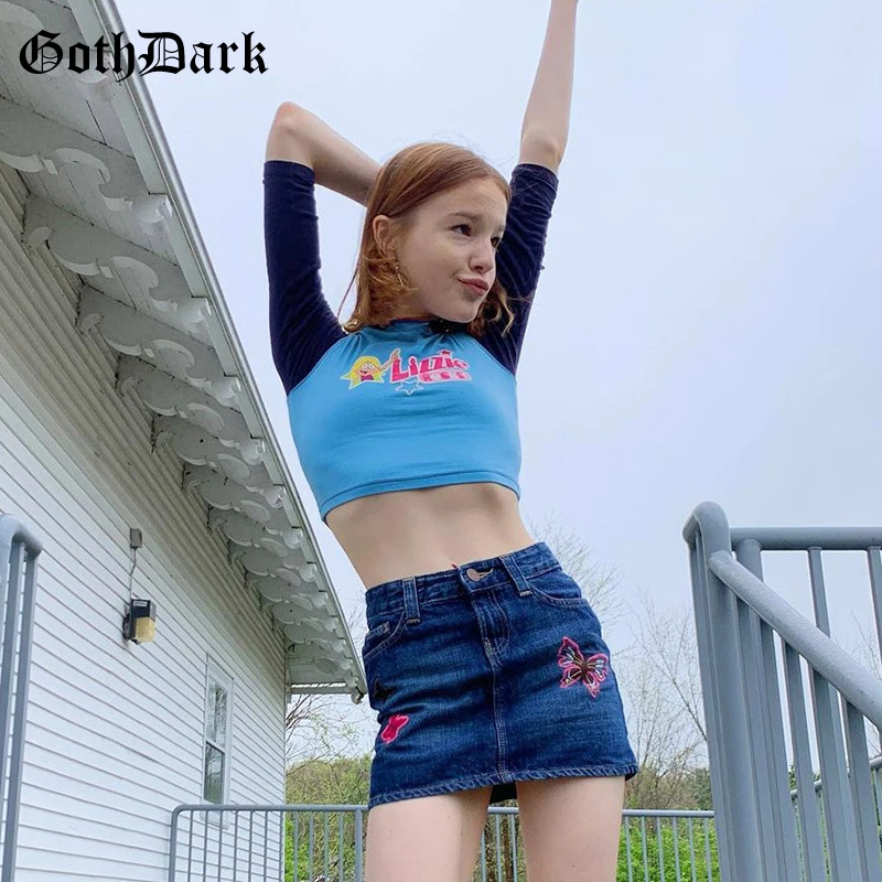 

Goth Dark Gothic Graphic Print Women T-shirts E-girl Cute Bodycon Summer Crop Tops Harajuku Grunge Half Sleeve Basic Streetwear