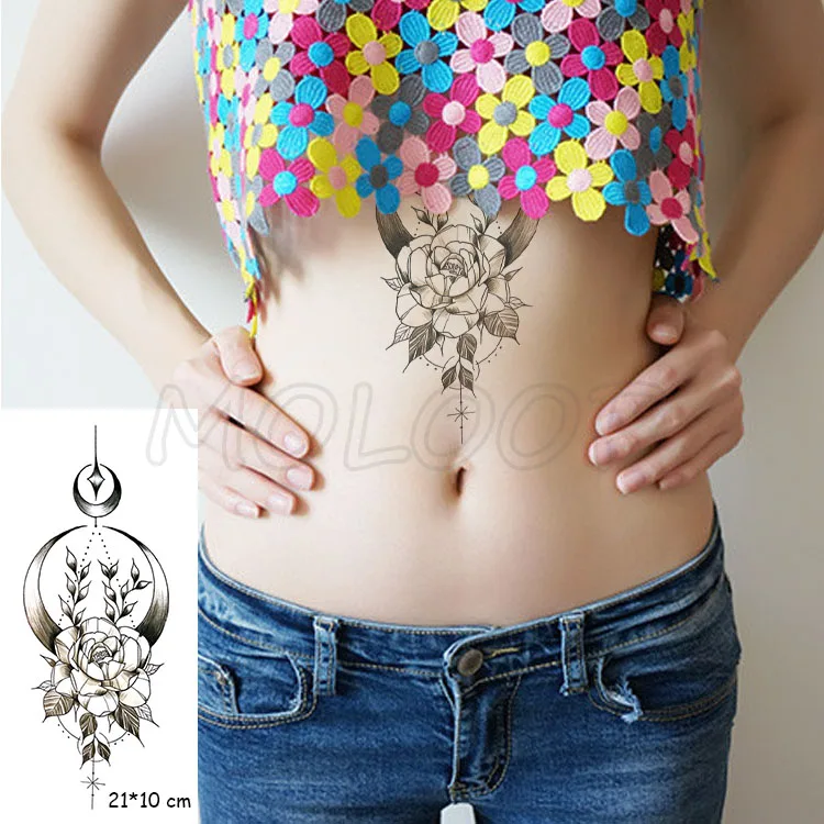 

Tattoo sticker moon light rose flower Crescent New Waterproof Temporary lovely planet element Body Art for Girl Women Men