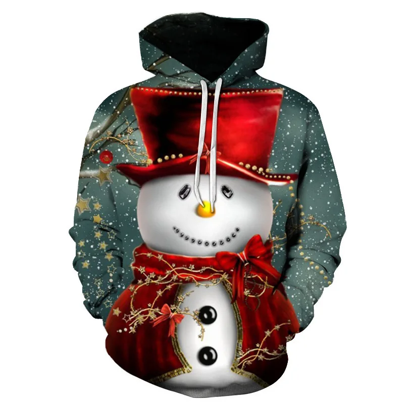 

Natal papai noel moletom com capuz impressão 3d moletom com capuz outono inverno moda boneco de neve com capuz pulôver crianças