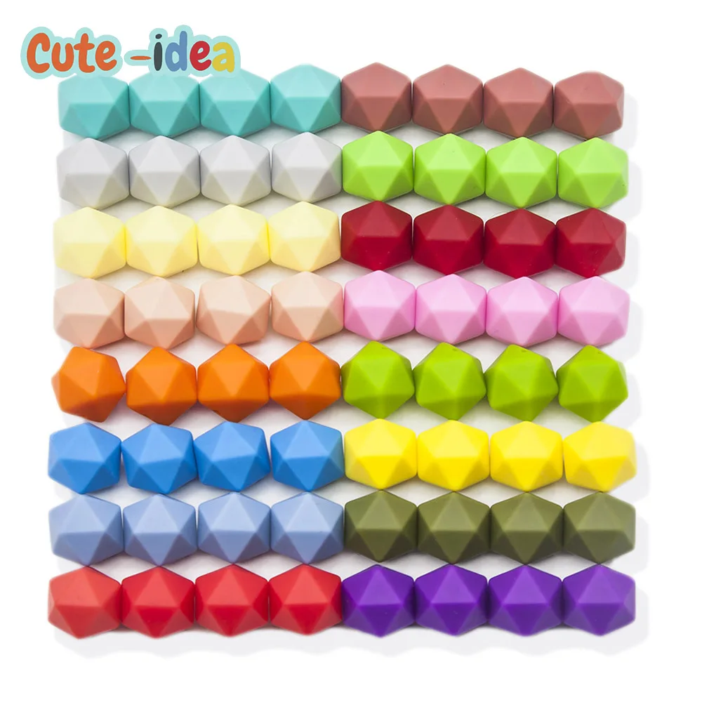 Cute-idea 100pcs 14mm Silicone Icosahedron Baby Teething Beads  DIY Necklace Bracelet Accessories Infant Nursing Pacifier Chain