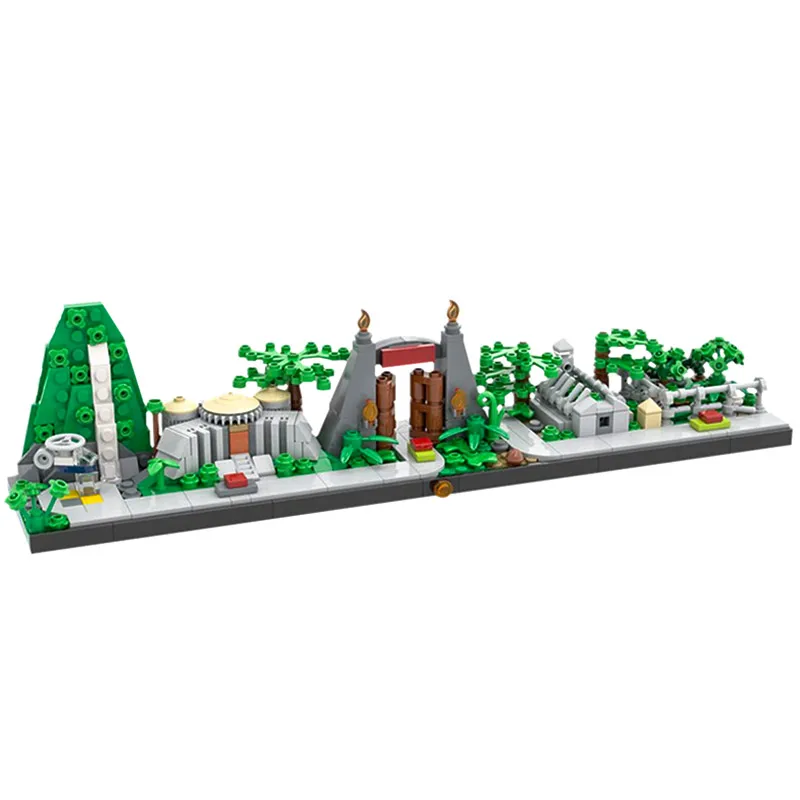 

New Jurassic World Dinosaur Park Skyline Architecture Tree Forest Building Blocks Compatible City DIY MOC Bricks Kids Toys Gift