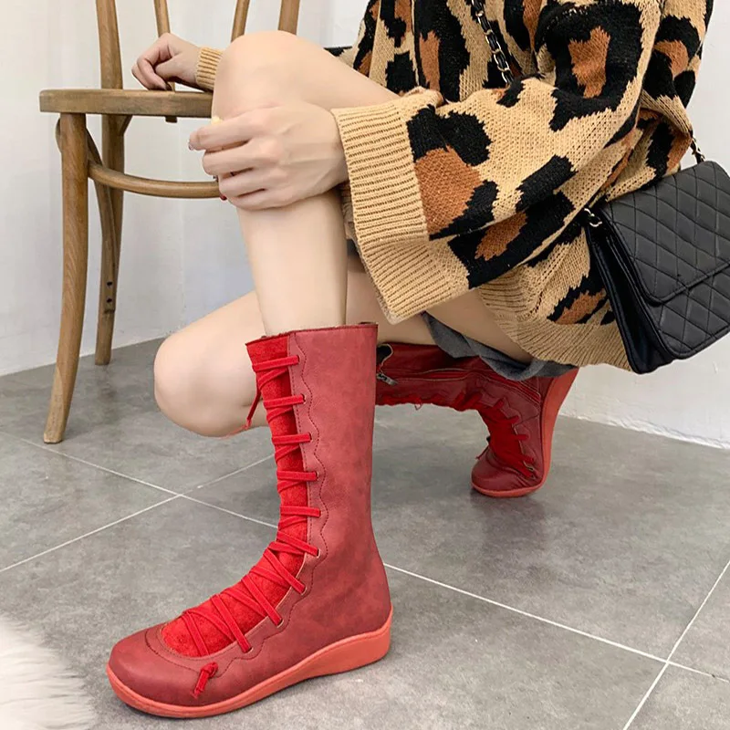 Женщины среднего теленок сапоги Шитье Резинка Удобная Твердая Женский Квартиры