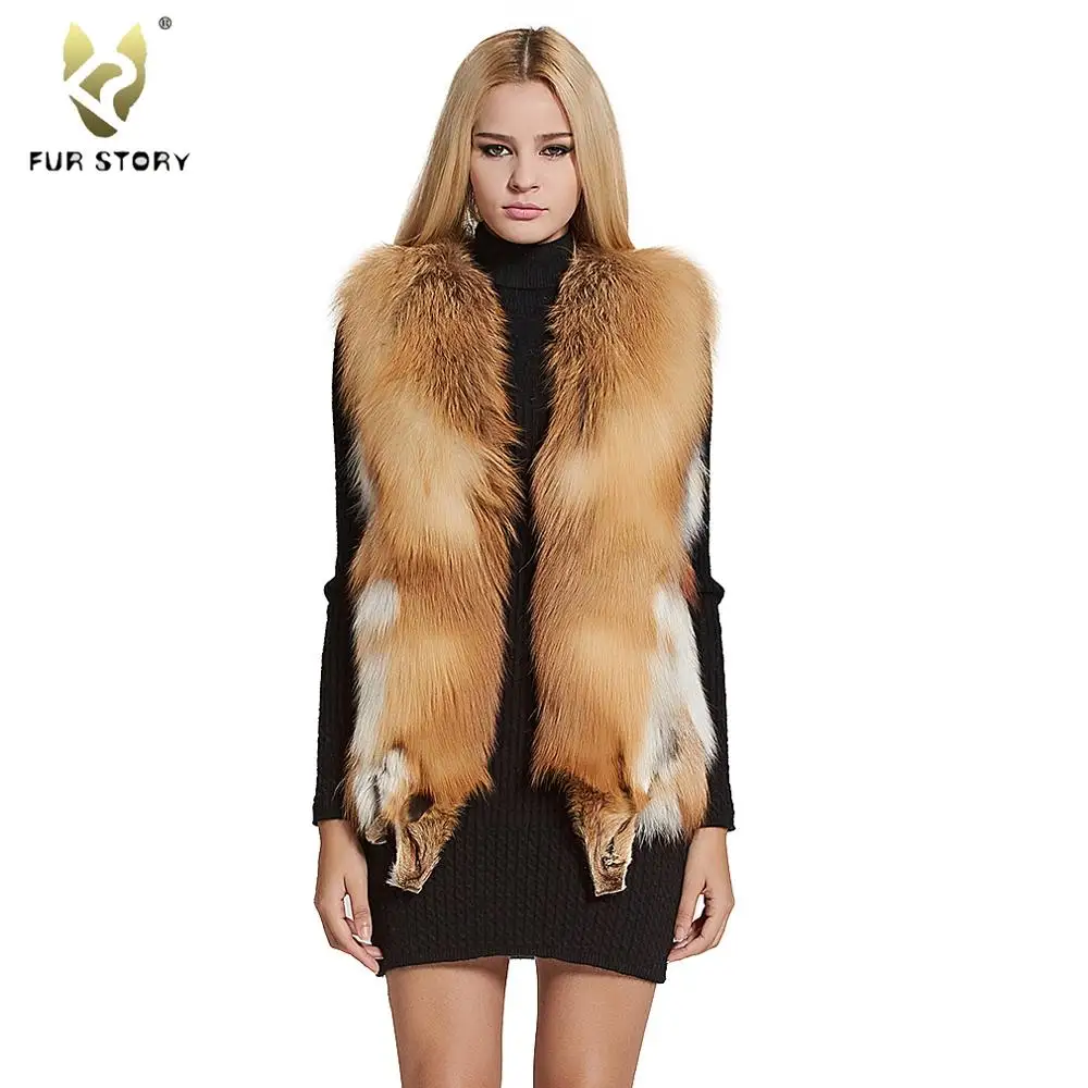 Real Fox fur vest luxury Natural Red Vest Gilet Winter Warm waistcoat Lady Fashion Fur Story FS17219 | Женская одежда