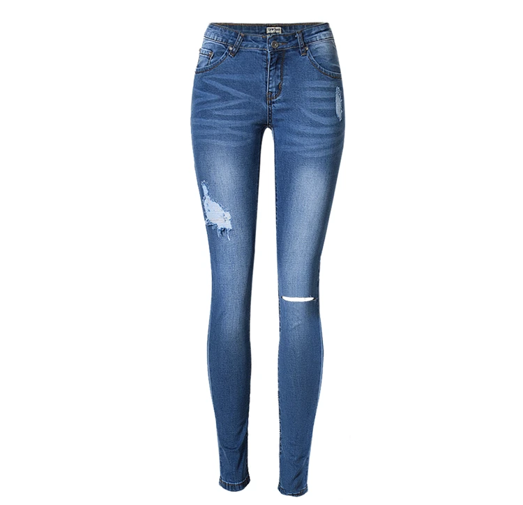 

European and American women's wear low waist slim elastic beggar hole cat beard Jeans Small Leggings large size