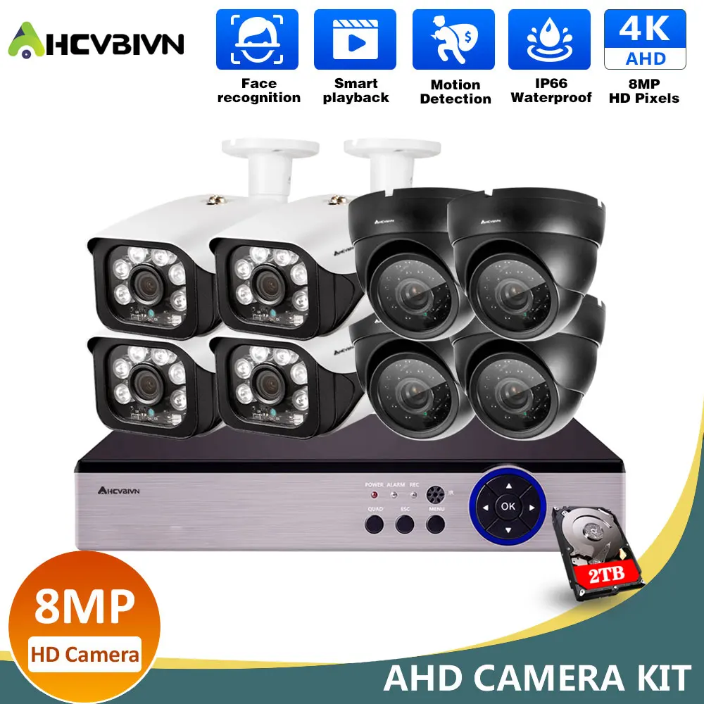 

AHCVBIVN 8CH 5MP 4K Security AHD Camera System 6IN1 H.265+ DVR With 4/8PCS 5MP 8MP Dome IP66 Surveillance CCTV Kit
