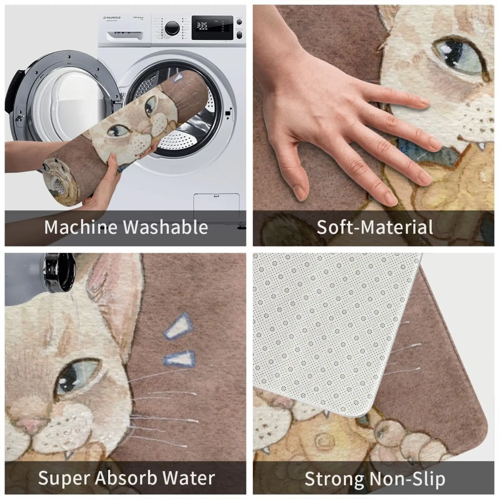 Taiyaki ковер в форме кошки коврик мягкий нескользящий десерт кошка акварель