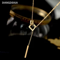 design sense geometric elements square buckle stainless steel short necklace korean fashion jewelry sexy neck chain for woman