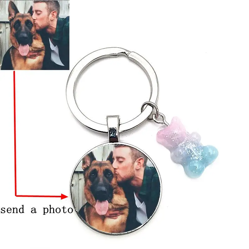 

Custom DIY Dog Photo Keychain I Love Dog Glass Crystal Pendant Mini Heart Bear Car Key Man and Girl Favorite Gift Souvenir