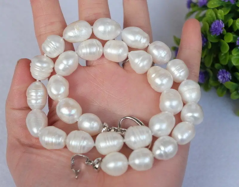 

12-14MM AAA NATURAL Akoya WHITE SOUTH SEA BAROQUE PEARL NECKLACE 18"INCH