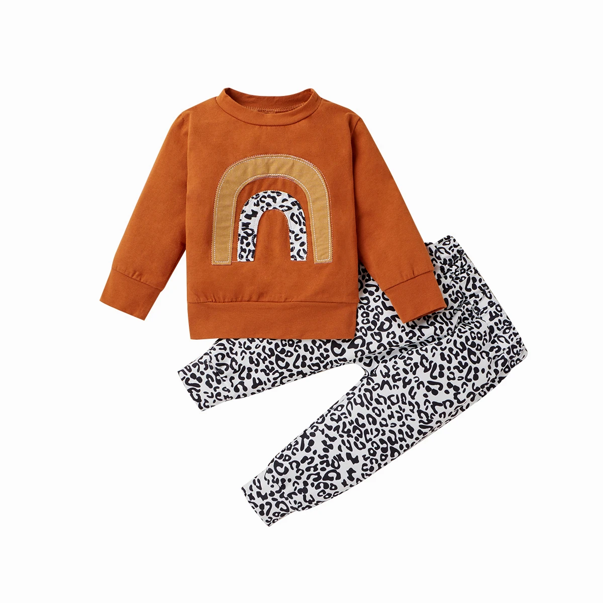 

2020 Sweet 0-24M Infant Baby Girl Clothing Rainbow Print Long Sleeve Sweatshirt+Leopard Print Harem Pants Autumn 2pcs Outfits