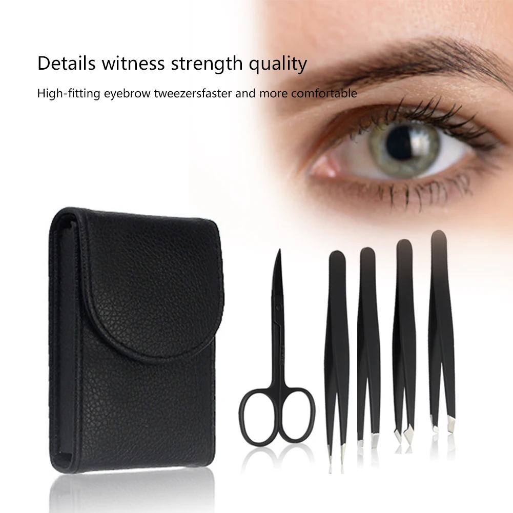 5pcs Steel Scissors Multifunctional Eyebrow Tweezers Kit Daily With Case Home Salon Unisex Professional Hair Removal Easy Clean | Красота и