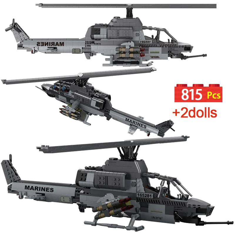 

815pcs City Military Cobra Helicopter Fighter Building Blocks Police Weapon Airplane WW2 Figures Bricks Toys For Kids