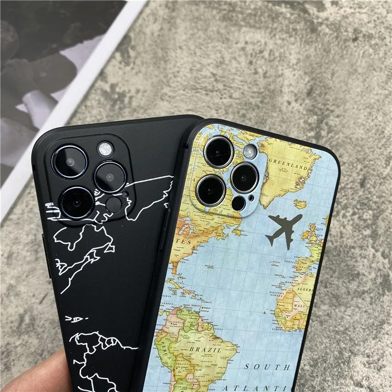 

world map soft Case For iPhone 11 12 Pro Max mini 7 8 6 6S Plus XR X XS MAX se silicone phone Air tickets Cover fundas capa
