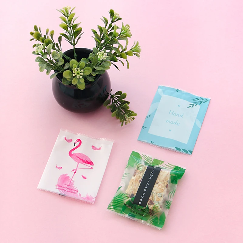 2019 фламинго Зеленый лист 7*9 см пакет для упаковки печенья и конфет пластиковая