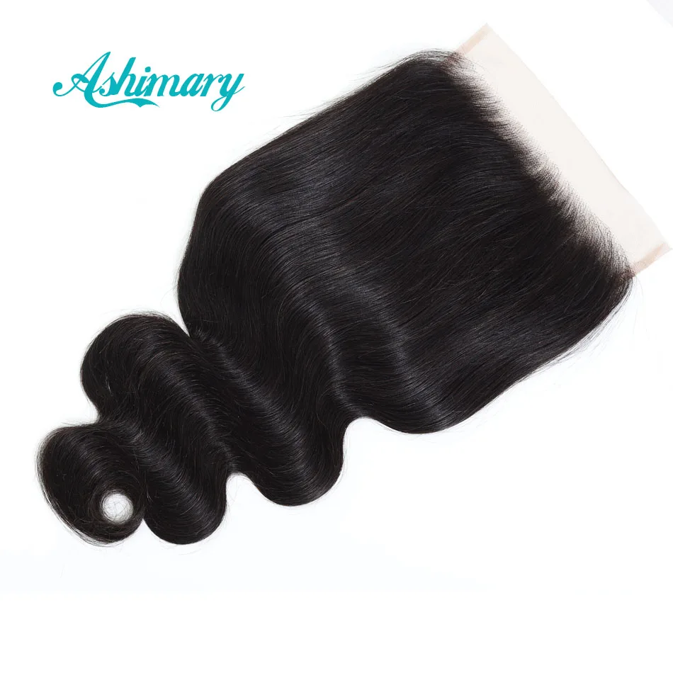 Ashimary бразильские объемные волны 7x7 закрытие шнурка Remy человеческие волосы 8-20