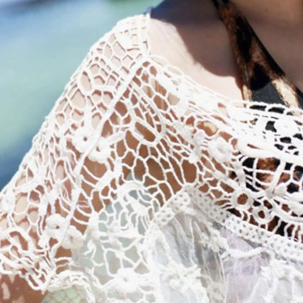 Женская сексуальная хлопковая свободная одежда для пляжа однотонная кружевная