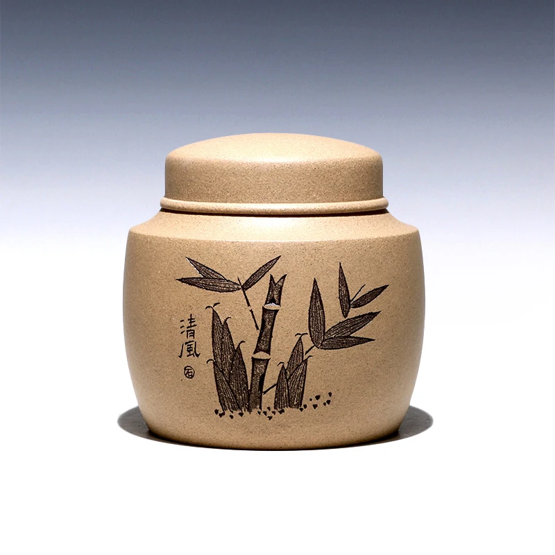 

Not as well joy pot 】 yixing purple sand POTS and POTS ore storage period of mud carved painting bamboo caddy half jins