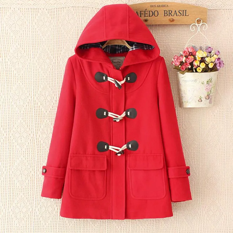 Зимнее Новое Женское шерстяное пальто с капюшоном Длинные куртки и роговыми