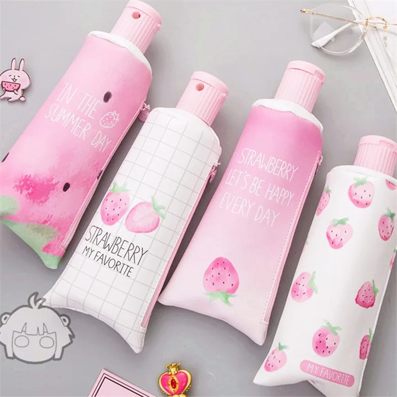 

Toothpaste Pencil Case School Cute PU Strawberry Pencil Bag Pencilcase for Girls Boys Kawaii Stationery School Office Supplies