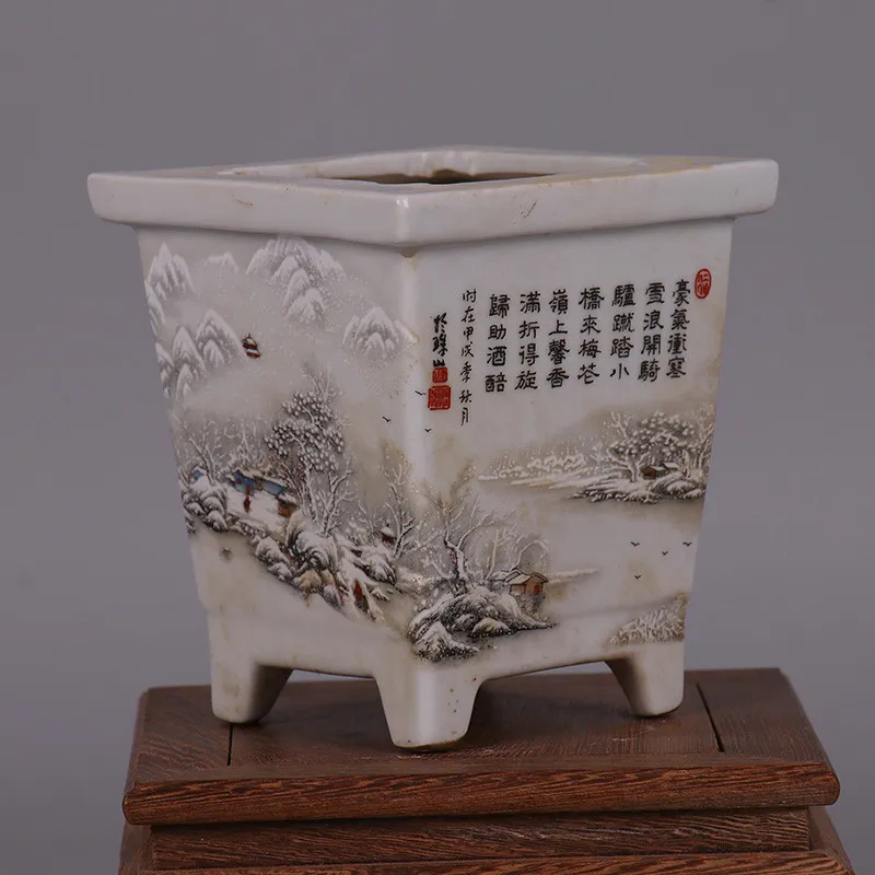 Chinese Old Porcelain Snowscape Chart Of Pastel Flower Pots | Дом и сад