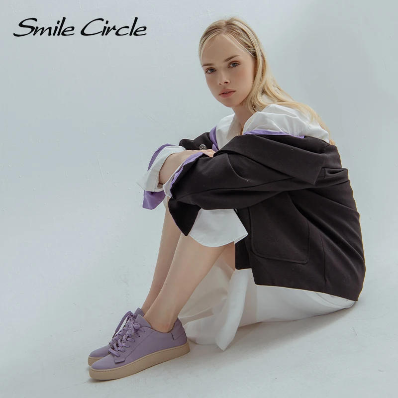Smile Circle/роскошные женские кроссовки из овечьей кожи Повседневная женская обувь