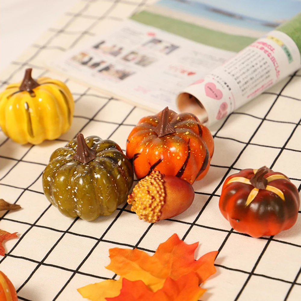 Artificial Pumpkins With Artificial Maple Leaves Autumn Color Series Desktop Decoration For Halloween Thanksgiving