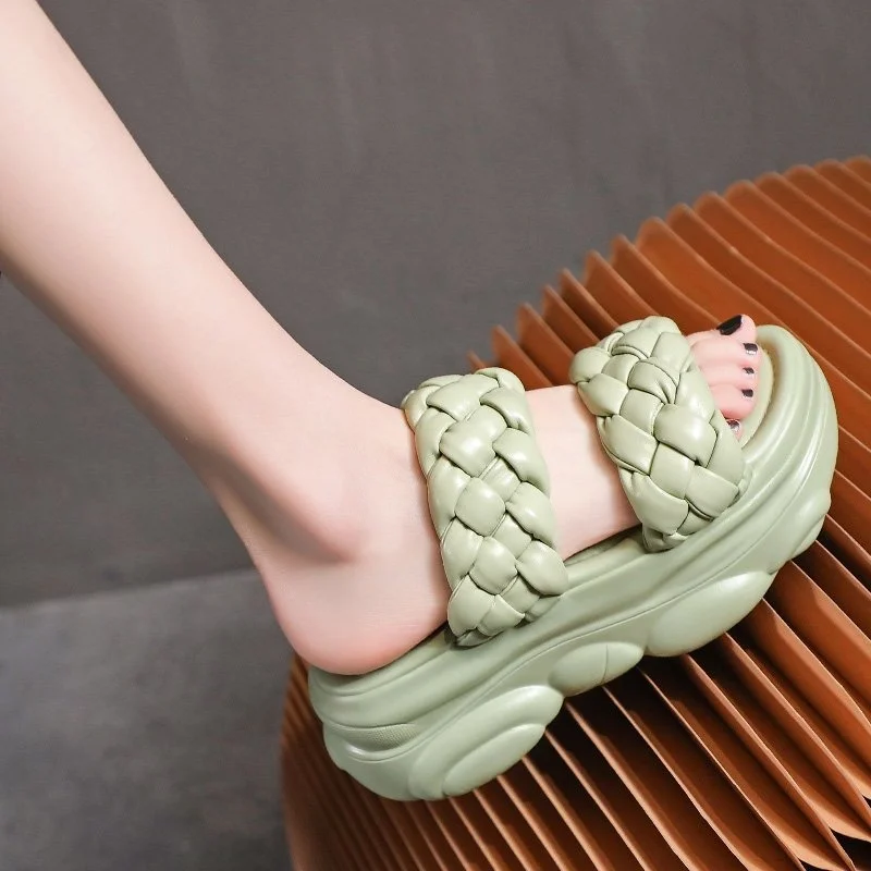 

Fashion Summer Platform Women Slippers 2021 Weave Ladies Sandals Shoes Outdoor Slides High Heels Causal Female Beach Flip Flops