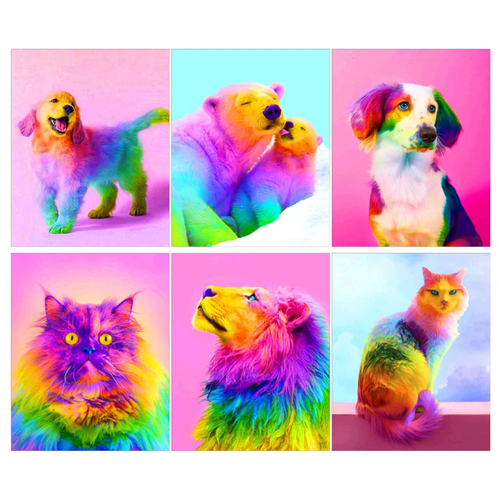 Алмазная 5D картина с животными Круглый Набор для вышивки алмазами кот собака Лев