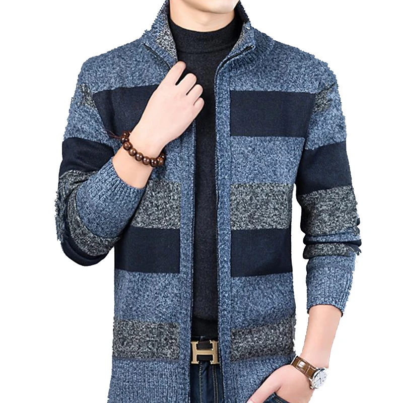 2019 толстый новый модный брендовый мужской свитер кардиган облегающие вязаные