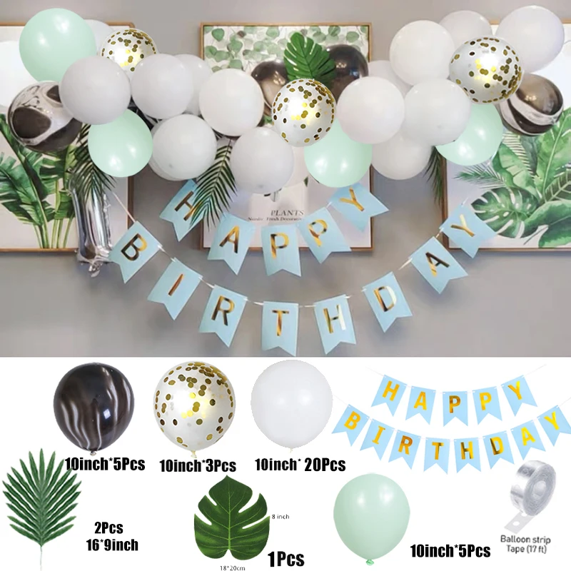

1 Set Happy Birthday Balloon Chain Retro Green Pink Blue Garland Metallic Gold Balloons For Home Party Wedding Decors Supplies