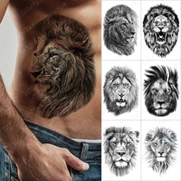 lightning lion temporary tattoo sticker for men women adult wolf tiger waterproof fake henna wild animal body art tatoo