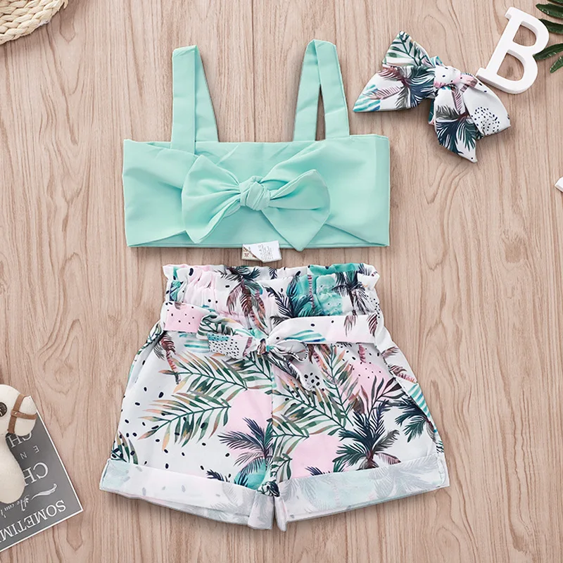 Летняя одежда для девочек повязка на голову с цветочным принтом и бантом спине