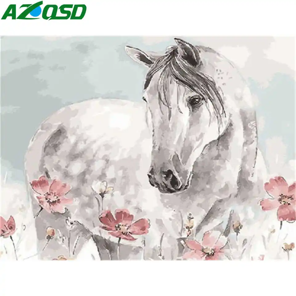

AZQSD Coloring By Numbers Horse Winter Paint By Numbers Animal Home Decor Gift HandPainted Acrylic Oil Painting 50x40cm Unframed