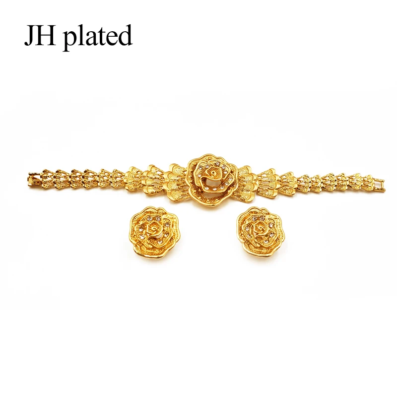 JHplated нигерийские Дубаи Модные Ювелирные наборы с цветами Африканские свадебные подарки вечерние для женщин украшение колье серьги кольцо