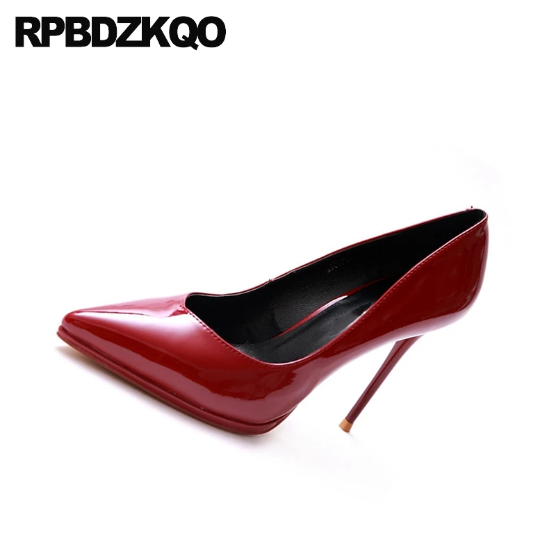 ультра Размер 4 34 лакированная кожа высокие каблуки насосы супер красный