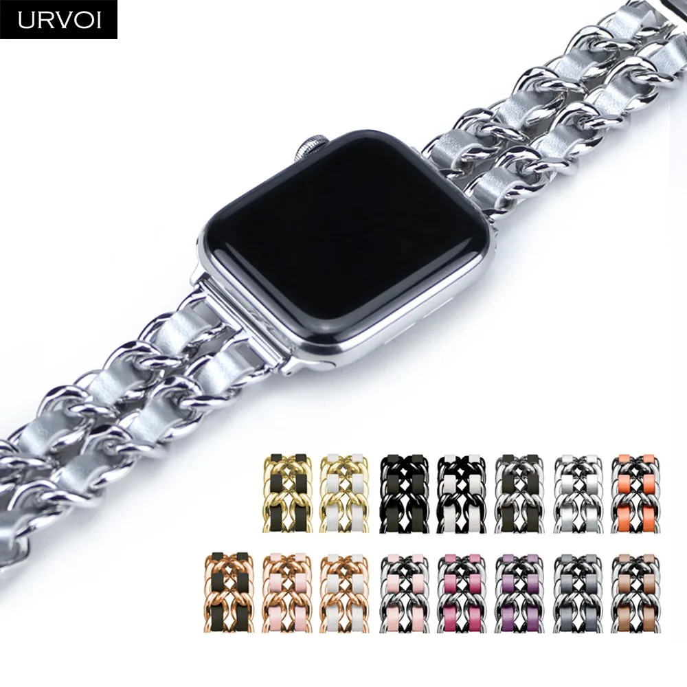 Браслет URVOI звеньевой для apple watch series 6 SE 5 4 3 элегантный кожаный ремешок iwatch Swift 38 40