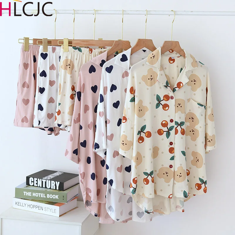 

New Ladies Cartoon Pajamas Set Summer Sleepwear Lounge Set Homewear Female Soft Pyjamas Femme Home Clothes for Women Loungewear