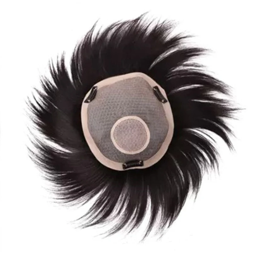 PAFF Human Hair Toupee For Men with Silk Base Head spin Lace With NPU Replacement System Cover white Natural Straight |