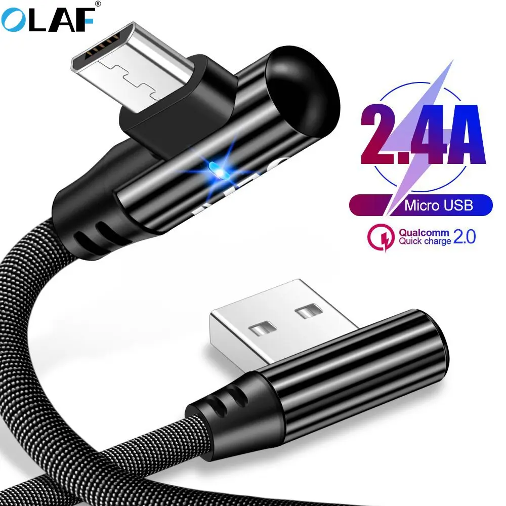 Кабель Micro USB 2.4A быстрое зарядное устройство шнур 90 градусов данных кабель для