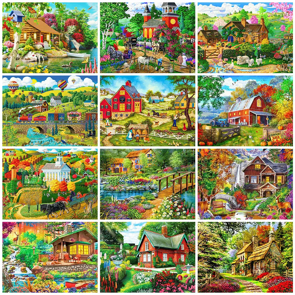 

MomoArt 5D DIY Diamond Painting House Farm Diamond Embroidery Landscape Mosaic Picture Of Rhinestones Needlework Wall Decor