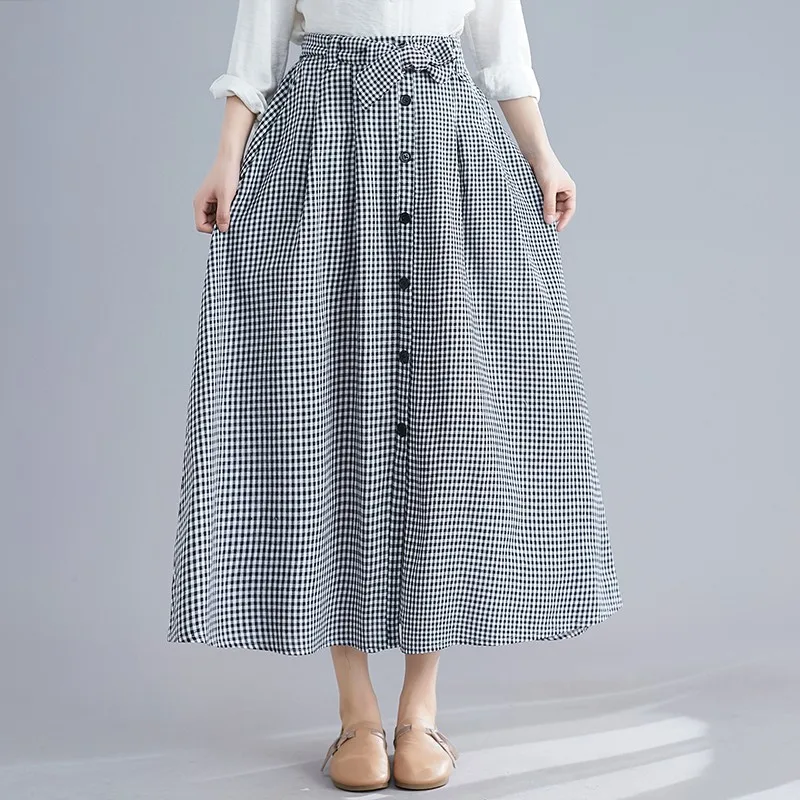 Женская длинная повседневная юбка с высокой талией винтажная клетчатая