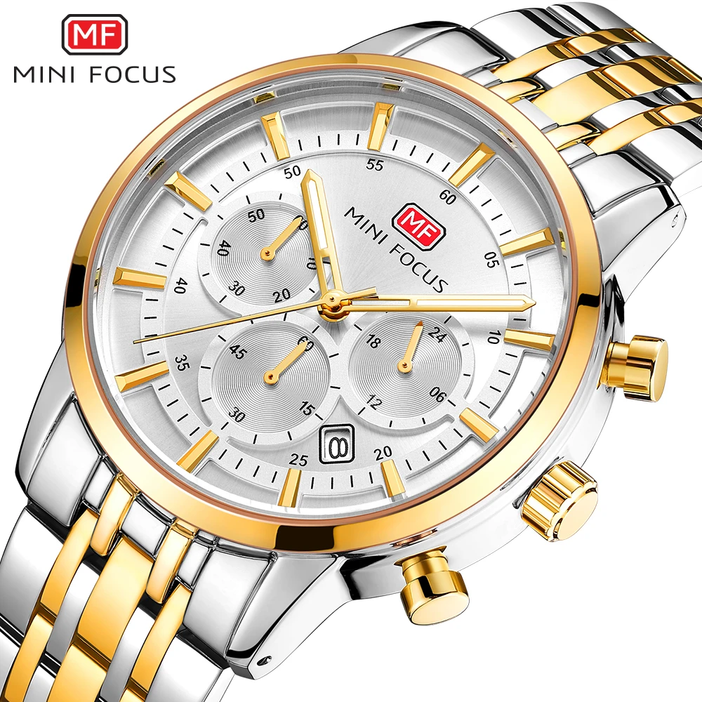 MINI FOCUS Chronograph Top Brand Watch Men Quartz Wristwatches Stainless Steel Business Sport Watches For Men Clock Waterproof
