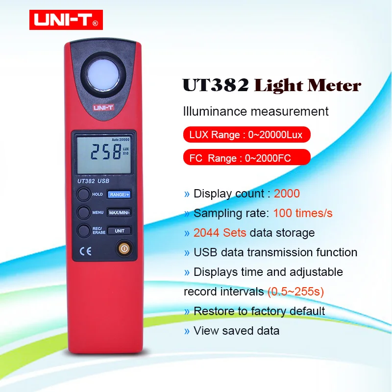 Цифровой светильник меритель освещенности UNI T UT382 Luxmeter 20 20000 люкс|Приборы для