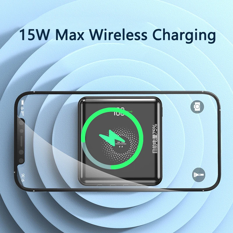 mini power bank 20000mah qi wireless charger powerbank with cable fast charging for iphone 12 pro x samsung s21 xiaomi poverbank free global shipping