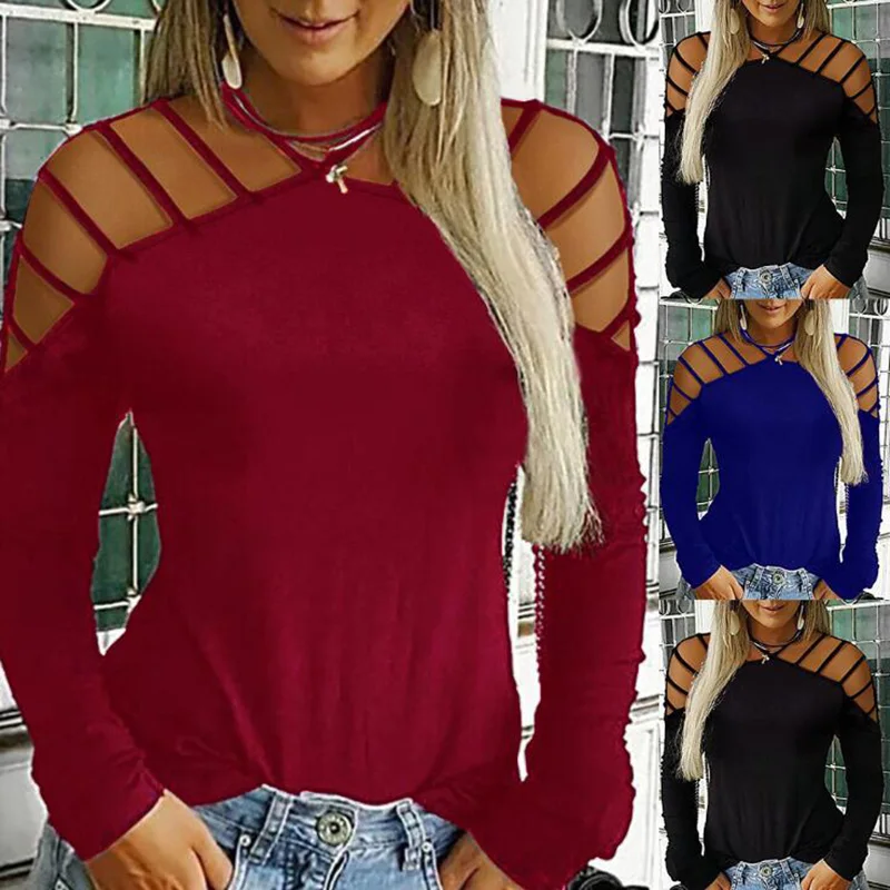 Женская ажурная блузка с длинным рукавом черная/белая/серая/красная Свободная