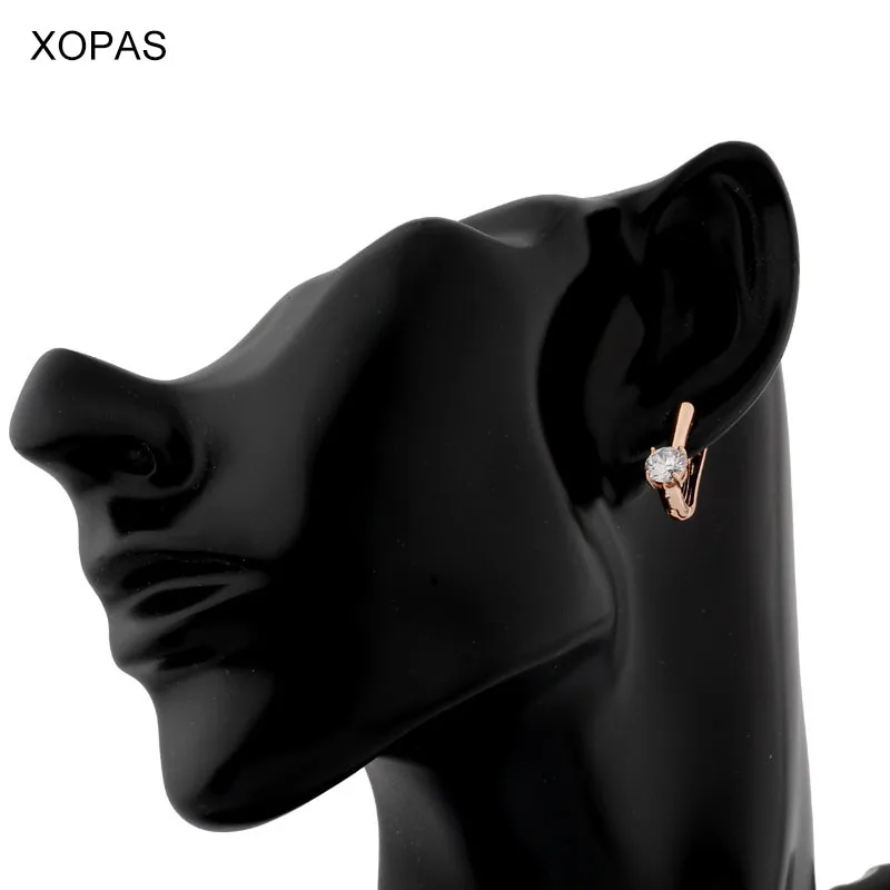 Женские серьги подвески с фианитом модные вечерние из меди цвета розового золота