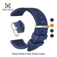 maikes silicone watch band 22mm 24mm men blue sport diving rubber waterproof watch strap silver stainless steel buckle watchband